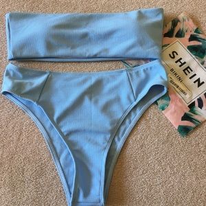 blue high waisted bikini
